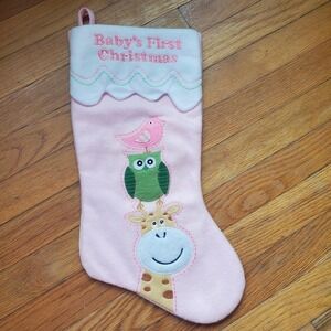Christmas‎ Stocking baby's first Christmas pink girl bird owl giraffe